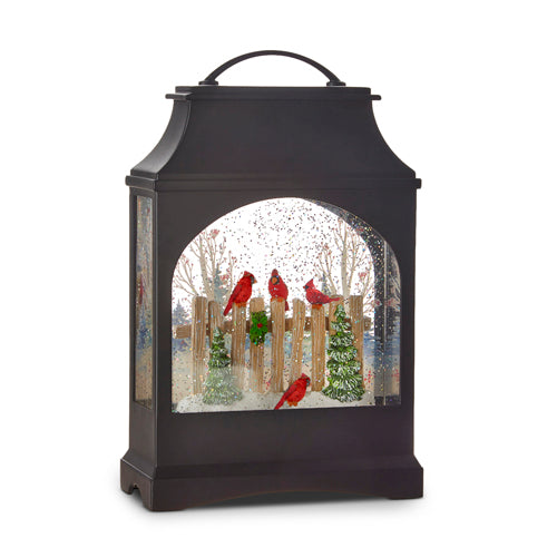 11" Cardinal on Fence Lighted Water Lantern