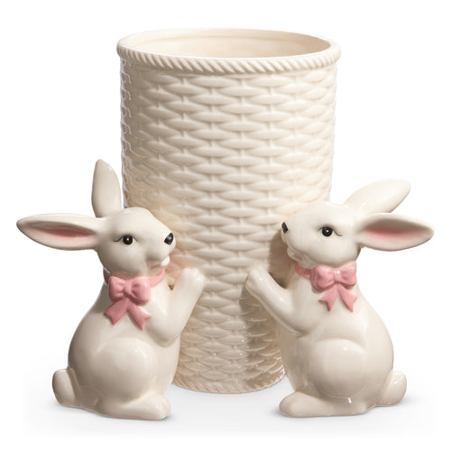Bunnies with Basket Weave Vase