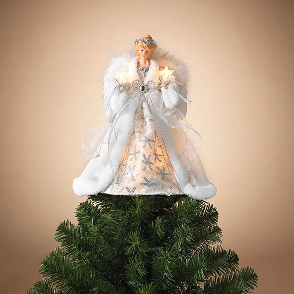14" Lighted Silver Angel Tree Topper