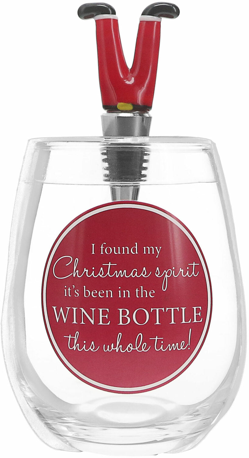 Christmas Wine Glass and Stopper Gift Set
