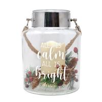All Is Calm 8" Canister with Wreath & LED Candle