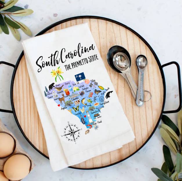 South Carolina State Map Cotton Tea Towel